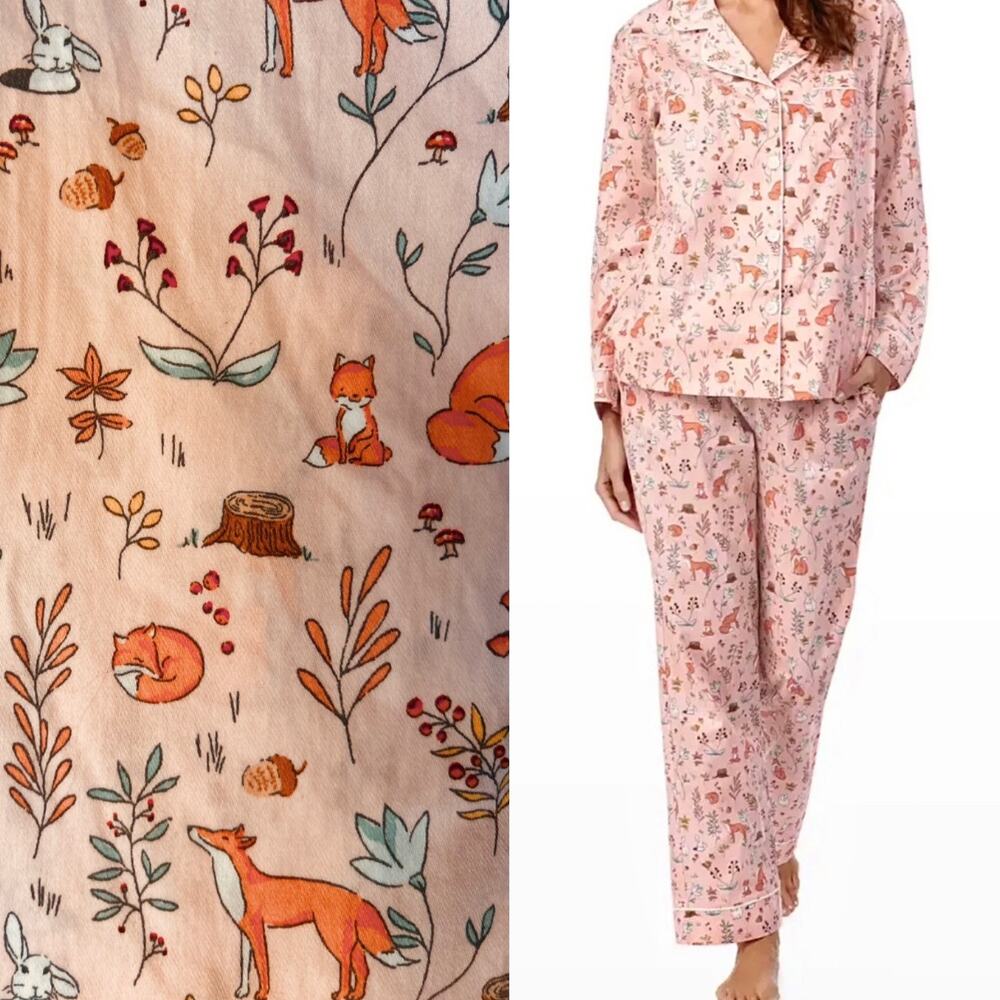 NWOT Bedhead Organic Cotton Fox Trot Print Pink Pajama Set $148 Women’s Size XL